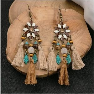 Boho Tassel Floral enamel Drop Earrings